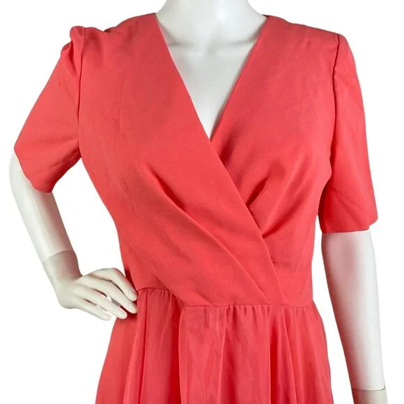 Vintage Dress1980s Special Occasion Chiffon Flair Skirt Flamingo Color Medium - Picture 7 of 7